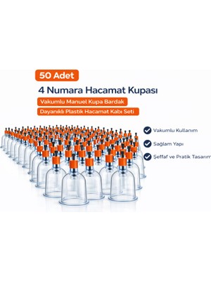 isiltikidsmoda 4 Numara Hacamat Kupası 50 Adet Vakumlu Manuel Kupa Bardak Dayanıklı Plastik Hacamat Kabı