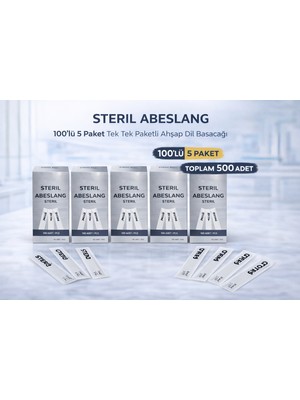 isiltikidsmoda Steril Abeslang 100'LÜ 5 Paket Tek Tek Paketli Ahşap Dil Basacağı Medikal Spatula Toplam 500 Adet