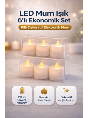 isiltikidsmoda LED Mum Işık 3’lü Set Pilli Dekoratif Elektronik Mum Flicker Alev Efektli 2 Paket