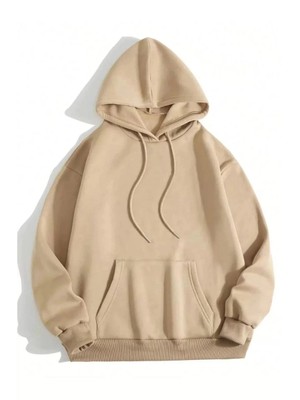 İsmiyle Al 3 Iplik Pamuklu   Kapşonlu Sweetshirt - Bej