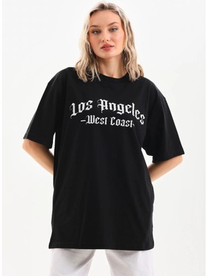 İsmiyle Al Baskılı Oversize T-Shirt - Siyah