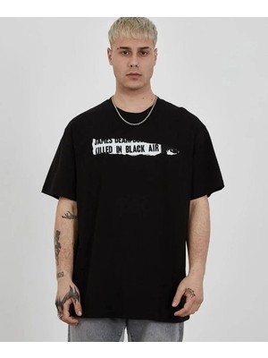 İsmiyle Al Bisiklet Yaka Baskılı Oversize T-Shirt - Siyah