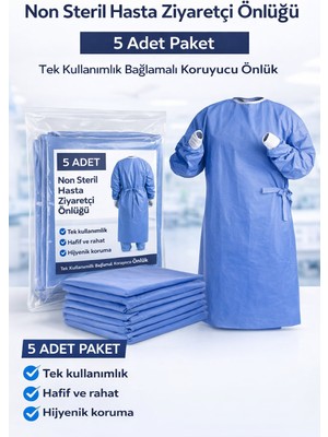 isiltikidsmoda Non Steril Hasta Ziyaretçi Önlüğü 5 Adet – Tek Kullanımlık Bağlamalı Koruyucu Önlük