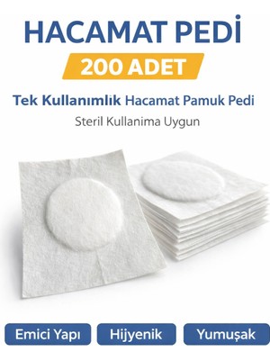 isiltikidsmoda Hacamat Pedi 200 Adet – Tek Kullanımlık Hacamat Pamuk Pedi Steril Kullanıma Uygun