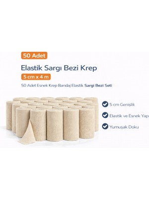 isiltikidsmoda Elastik Sargı Bezi Krep 5 cm x 4 M 50 Adet Esnek Krep Bandaj Elastik Sargı Bezi Seti