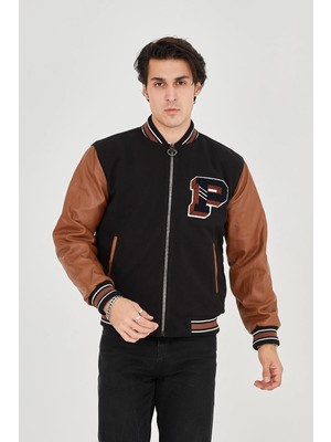 İsmiyle Al Içten Elyaf ve Astarlı Kolları Suni Deri Ceket - Kahverengi