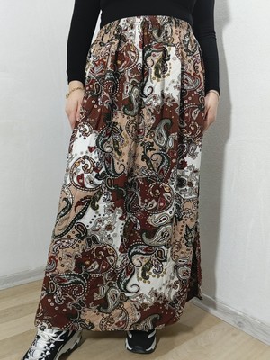 Hoaryage Beli Lastikli Desenli Viskon Kumaş Maxi Boy Anne Etek %100 Pamuk 38BEDEN 100KG