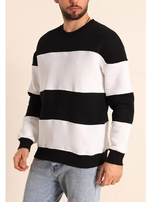 İsmiyle Al Parçalı Bisiklet Yaka Baskılı Sweatshirt - Siyah