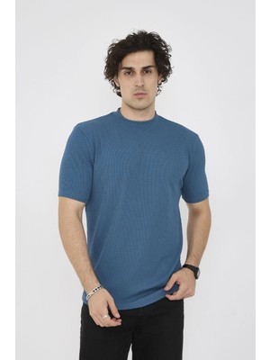 İsmiyle Al Bisiklet Yaka Slim Fit T-Shirt- Turkuaz