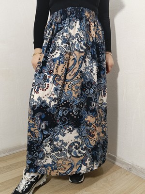 Hoaryage Beli Lastikli Desenli Viskon Kumaş Maxi Boy Anne Etek %100 Pamuk 38BEDEN 100KG