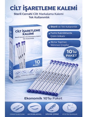 isiltikidsmoda Cilt Işaretleme Kalemi Steril Cerrahi Marker Kalem 10 Adet