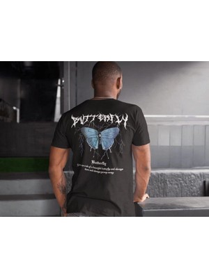 İsmiyle Al Bisiklet Yaka Baskılı Oversize T-Shirt - Siyah