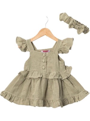 Efemkids 9/24 Aykız Bebek Elbise Tokalı Fırfır Detaylı Yenidoğan Bebek Elbise