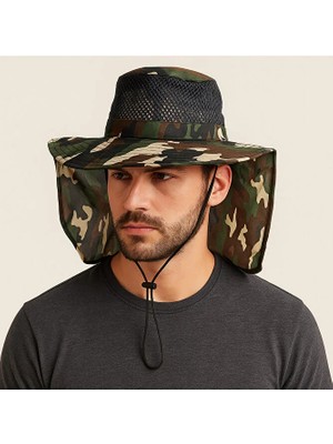 Mustran Uv Korumalı Enseli Outdoor Şapka Bahçe Balıkçı Kamuflaj Güneş Şapkası Hafif