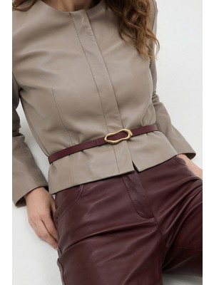 Milleniva Soyut Elips Gold Tokalı Bordo Kadın Bel Kemeri