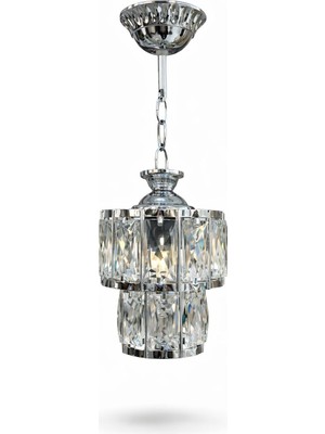 Mars Concept Lüks Kristal Cam Tekli Sarkıt Avize – Krom & Gold Metal Gövde Modern Dekoratif Tavan Aydınlatma