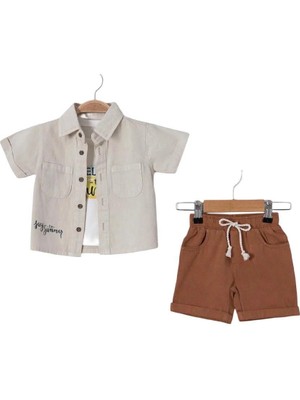 Efemkids 6/24 Ay'lü Erkek Bebek Takım Baskılı Tisört + Gömlek+ Şort Takım