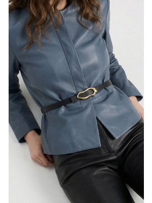 Milleniva Soyut Elips Gold Tokalı Siyah Kadın Bel Kemeri