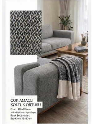 Aşkana Çok Amaçlı Koltuk Örtüsü 170X210 cm %100 Pamuk Koton Pike Çekyat Örtüsü Koltuk Şalı Tv Battaniyesi Türkiye Üretim-Siyah-Bej