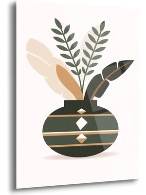 Shiny Art Minimal Vazo ve Yaprak Cam Tablo - MOD156