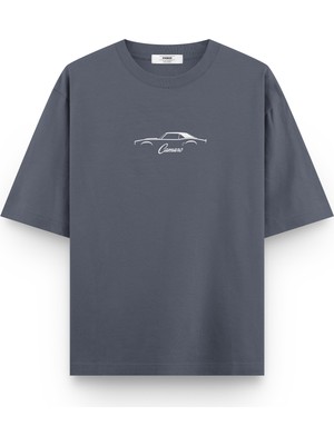 Overoz Camaro Klasik Araba Baskılı Yarı Oversize Siyah T-Shirt 1092