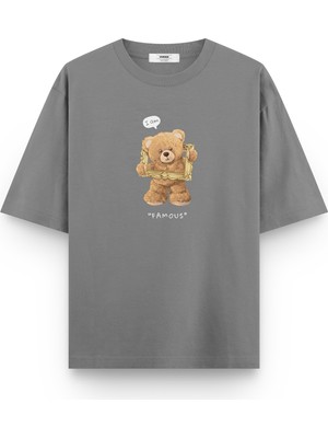 Overoz Teddy Bear I'm Famous Baskılı Unisex Yarı Oversize T-Shirt 1140