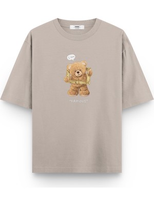 Overoz Teddy Bear I'm Famous Baskılı Unisex Yarı Oversize T-Shirt 1140