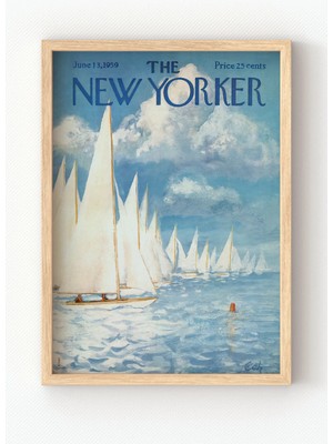 Viela Home Ahşap Çerçeveli The New Yorker Yelkenli Poster – Retro Deniz Temalı Duvar Dekoru