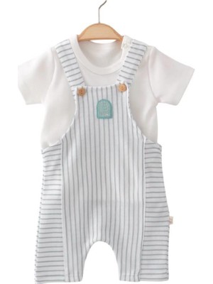 Efemkids 0/9 Ay Unisex Bebek Tulum Çizgili Armalı 2'li Bebek Slopet Takım