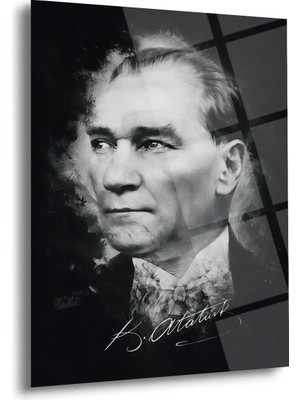 Shiny Art Mustafa Kemal Atatürk Sanatsal Siyah Beyaz Cam Tablo – ATA285