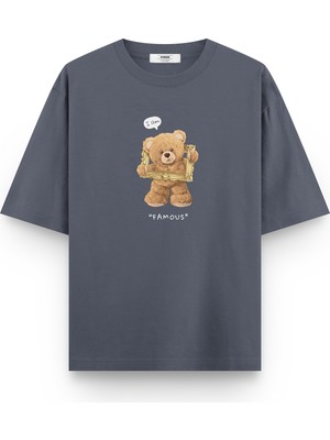 Overoz Teddy Bear I'm Famous Baskılı Unisex Yarı Oversize T-Shirt 1140