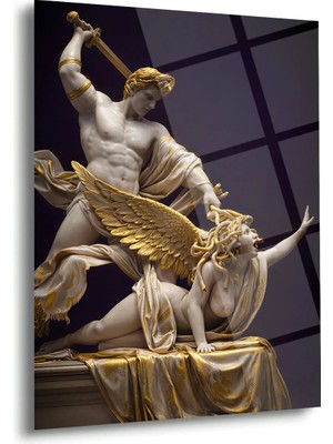 Shiny Art Perseus ve Medusa Heykel Cam Tablo - MOD160