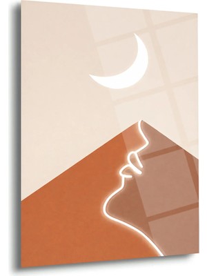 Shiny Art Minimal Ay ve Yüz Çizgisi Cam Tablo - MOD152