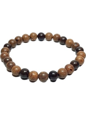 JTSS26BLK1797 Mazı Ağacı Ahşap Boncuk 8 mm Esnek Janti Bileklik