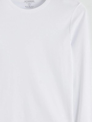 LC Waikiki Beyaz Bisiklet Yaka Uzun Kollu Erkek Tişört