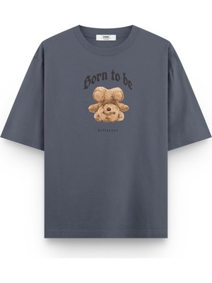 Overoz Teddy Bear Born To Be Different Baskılı Unisex Yarı Oversize T-Shirt 1095