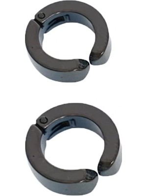 Erkek Küpesi - 2 Adet Siyah Çelik Kıstırmalı Küpe Paslanmaz Atmaz Çelik Siyah Küpe Arlstrtch