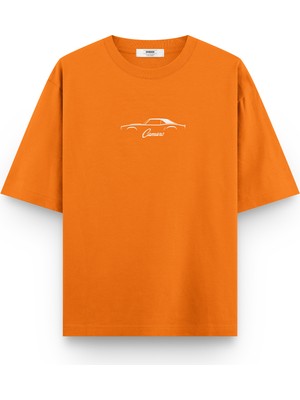 Overoz Camaro Klasik Araba Baskılı Yarı Oversize Siyah T-Shirt 1092