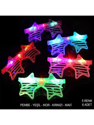 Işıklı Yıldız Şekilli LED Parti Gözlüğü 5 Renk 6’lı Set ARLSTRTCH-YNT3256