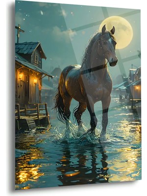 Shiny Art Ay Işığında At Cam Tablo - MOD131