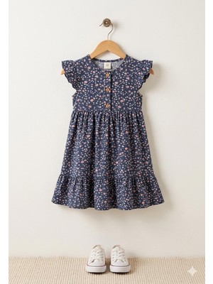Efemkids 2-6 Yaş Çiçek Desenli Kız Elbise Çocuk Elbise