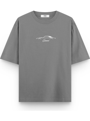 Overoz Camaro Klasik Araba Baskılı Yarı Oversize Siyah T-Shirt 1092
