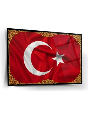 Shiny Art Altın Çerçeveli Türk Bayrağı Cam Tablo – ATA320