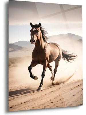 Shiny Art Çölde Koşan At Cam Tablo - MOD136
