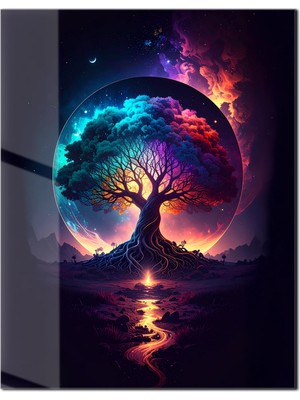 Shiny Art Hayat Ağacı Kozmik Cam Tablo - MOD126