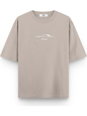 Overoz Camaro Klasik Araba Baskılı Yarı Oversize Siyah T-Shirt 1092