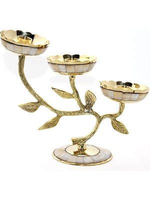 Pirinç Sedefli 3'lü Şamdan 5935 ARLSTRTCH-YNT3256