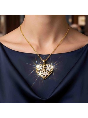 Bontexs Kadın Işıltılı Çiçek Bahçesi: Altın Kaplama 316L Çelik Kalp Kolye