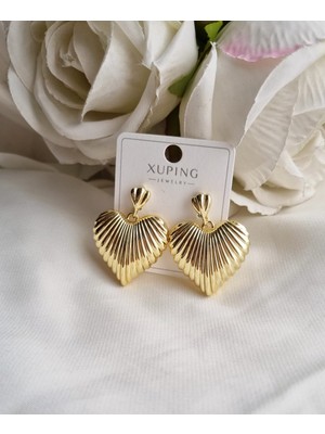 Initium Xuping Paslanmaz Çelik Kalpli Bombe 14K Gold Küpe