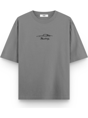 Overoz Klasik Araba Ford Mustang Baskılı Yarı Oversize Unisex T-Shirt 1184